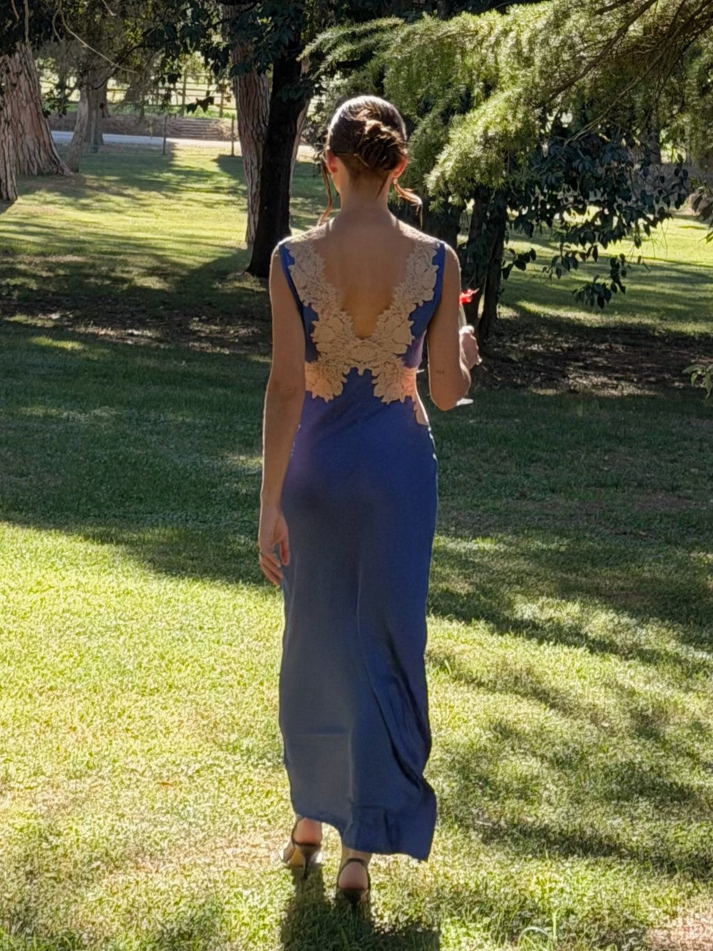 Blue Lace Trim Maxi Dress