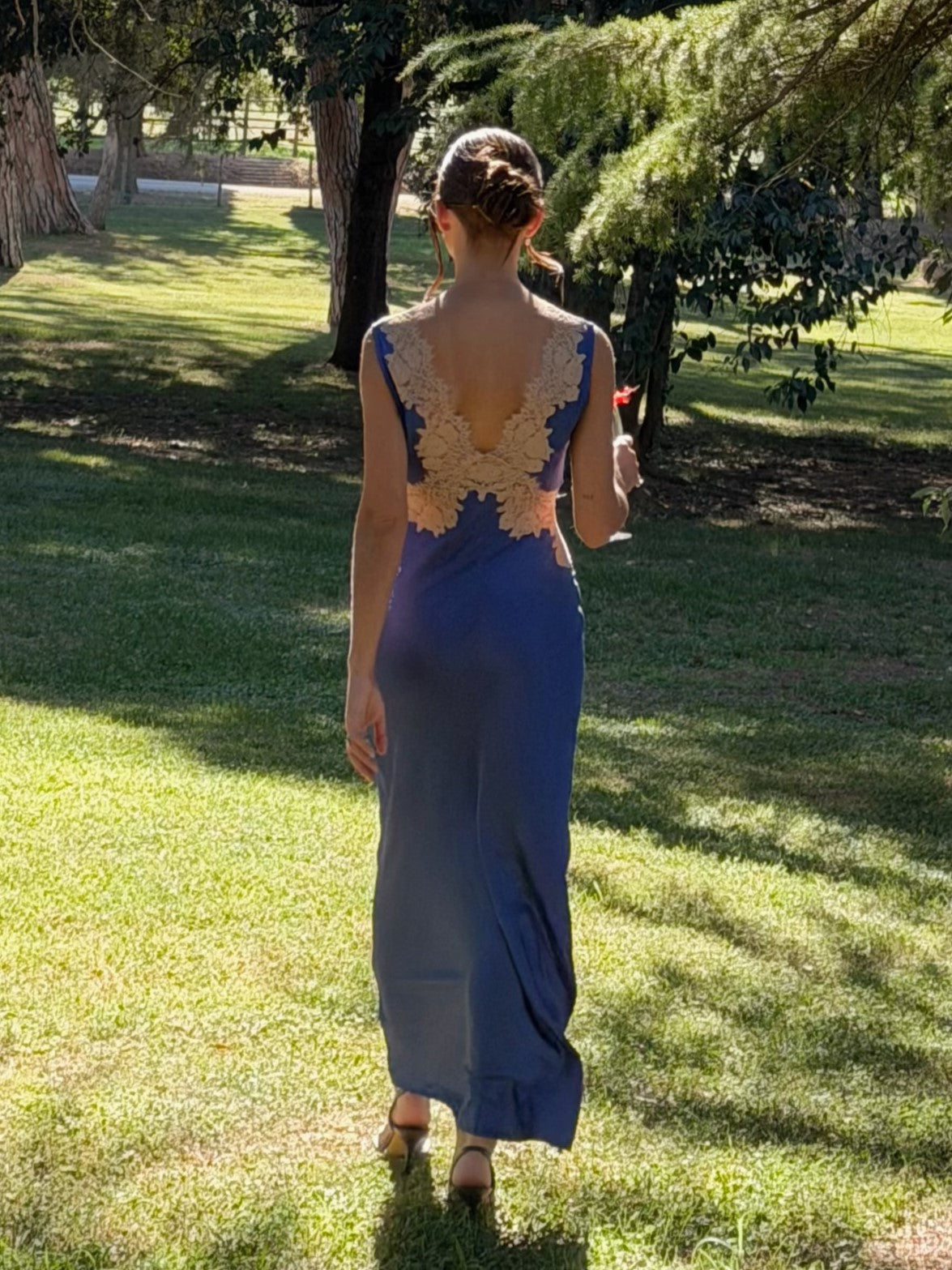 Blue Lace Trim Maxi Dress