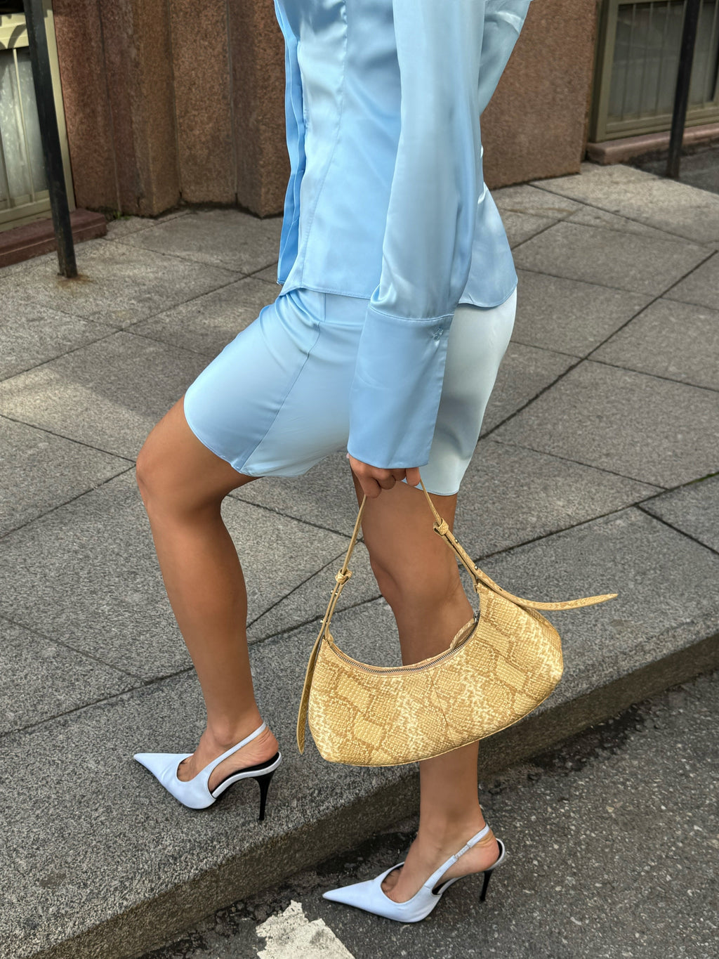 Light Blue Satin Shirt and Skirt Set