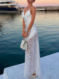 White Satin Lace Maxi Dress