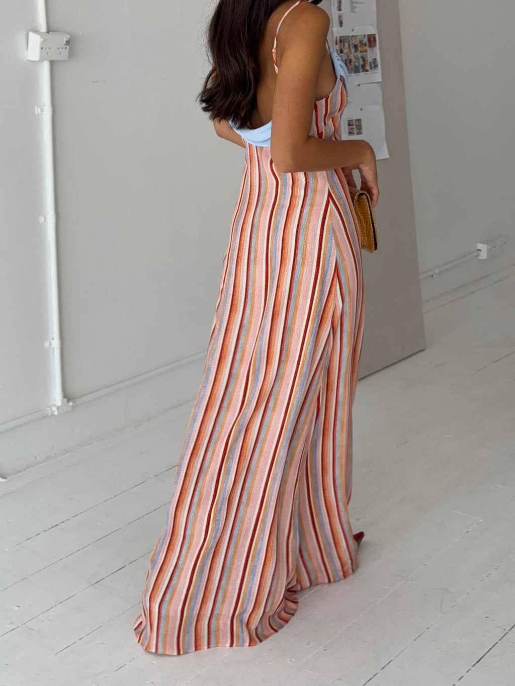 Multicolor Striped Satin Maxi Dress
