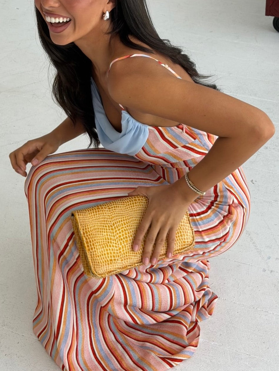 Multicolor Striped Satin Maxi Dress