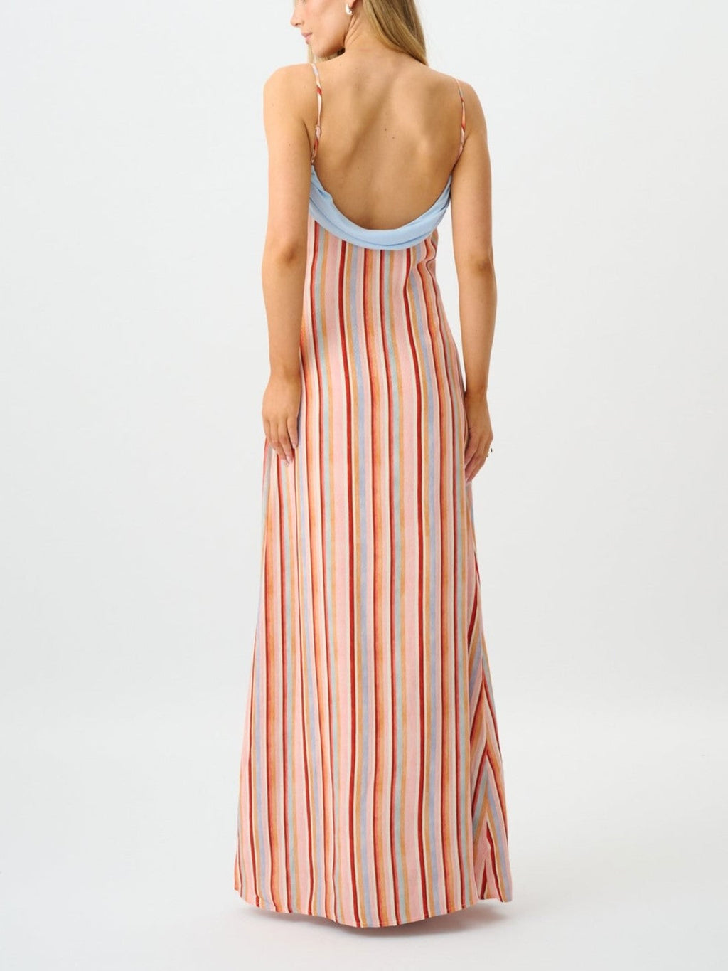 Multicolor Striped Satin Maxi Dress