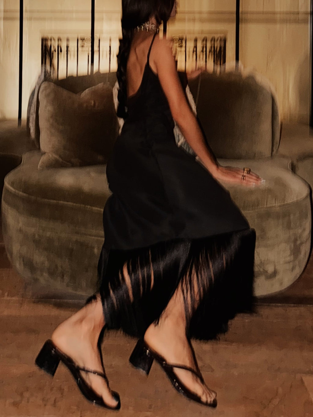 Black Tulle Ruffled Midi Dress