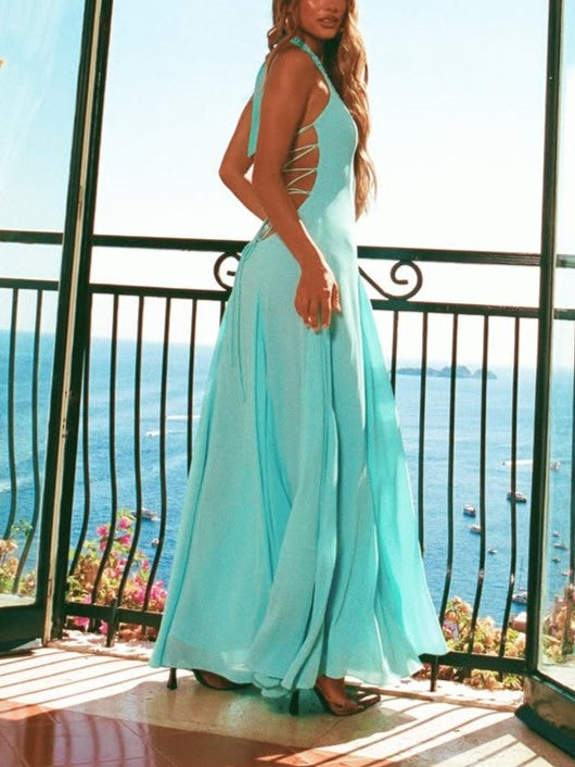 Magenta Sequin Halter Maxi Dress