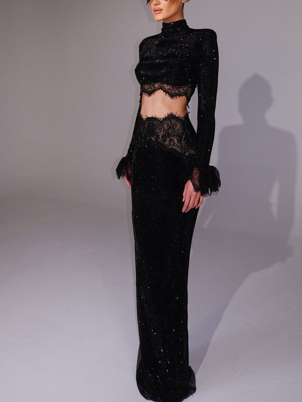 Black Sequin Lace Cutout Maxi Dress