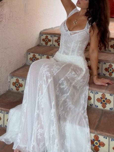 White Lace Corset Maxi Dress