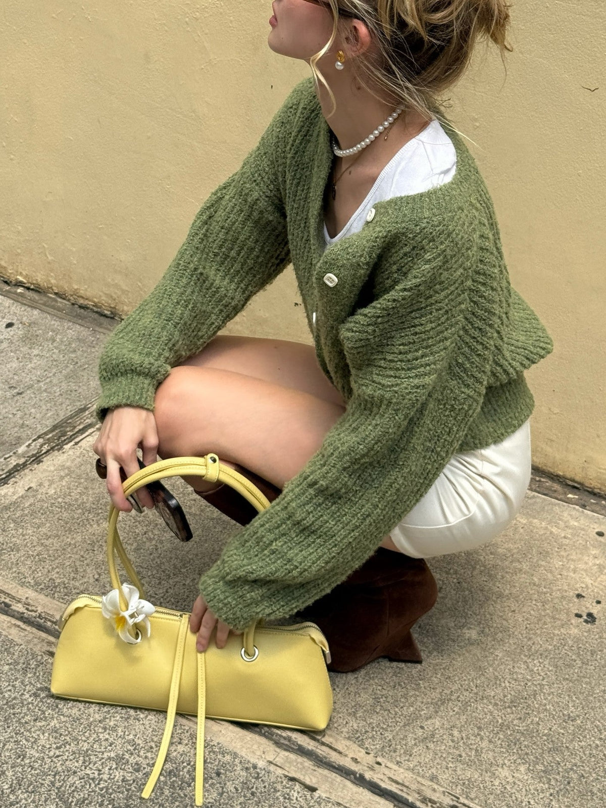 Green Knit Button Front Cardigan