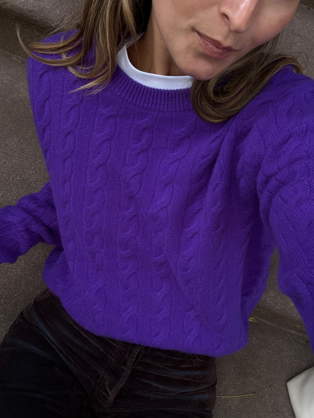Purple Cable Knit Crewneck Sweater