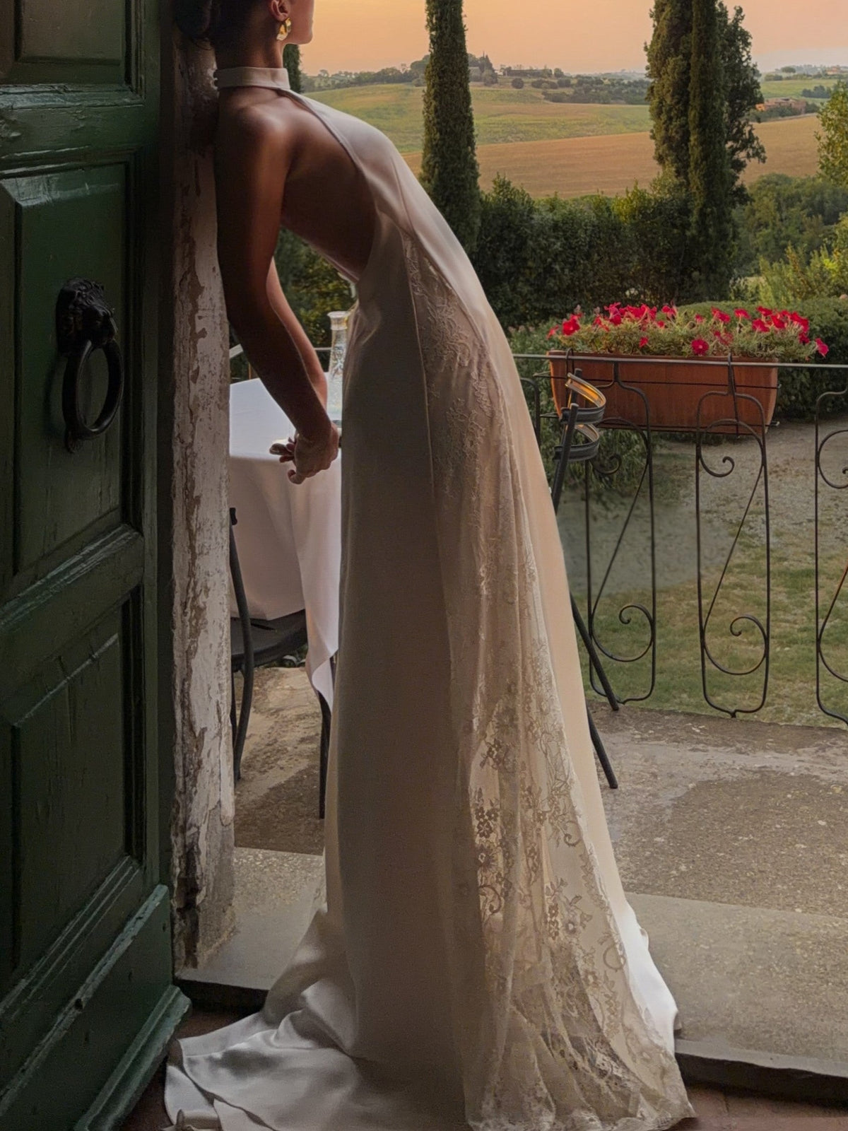 Cream Sheer Lace Halter Maxi Dress