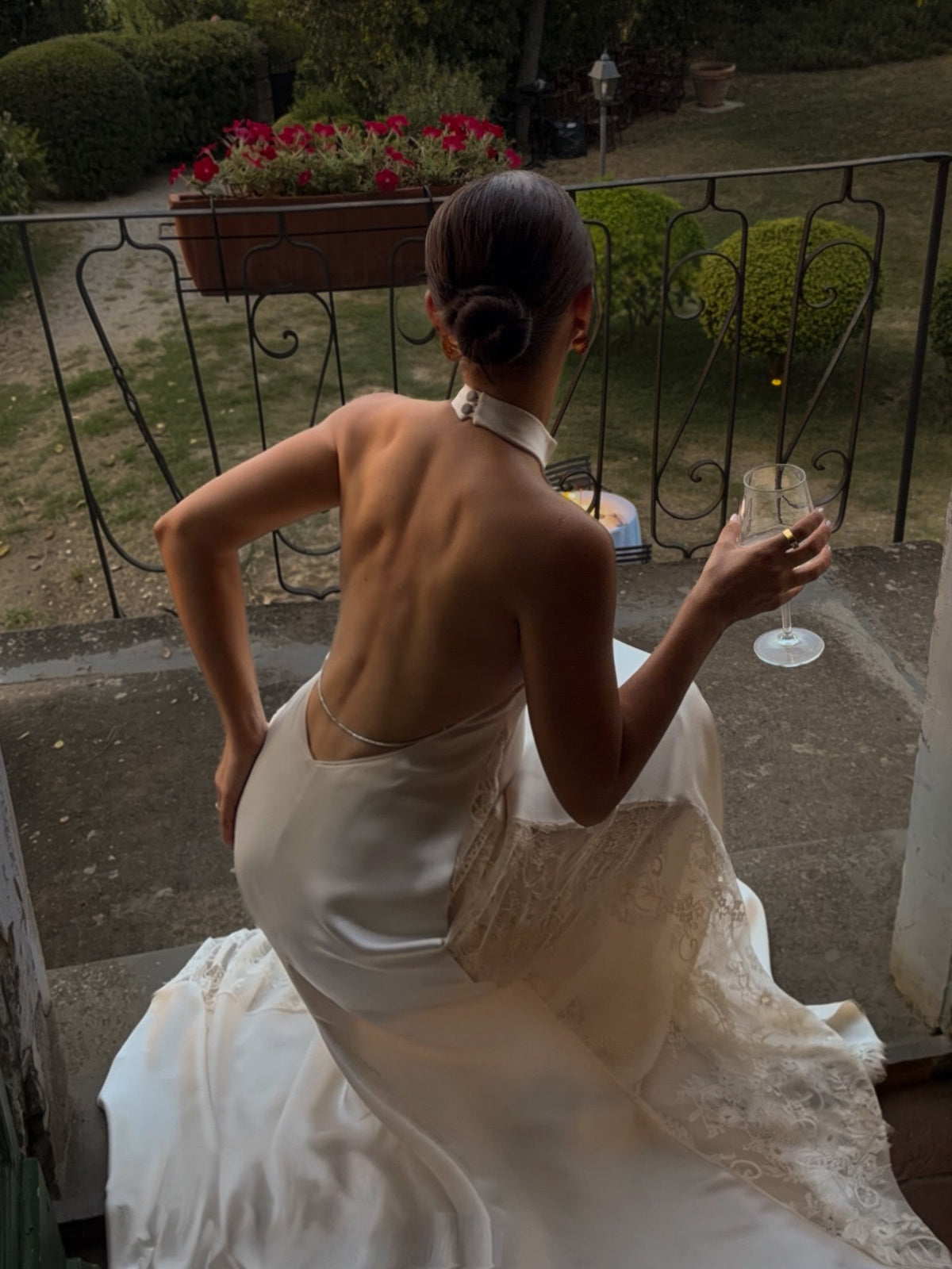 Cream Sheer Lace Halter Maxi Dress