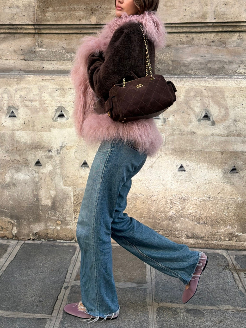 Pink Faux Fur Trim Open Front Jacket