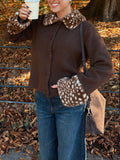 Brown Faux Fur Trim Open Front Jacket