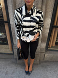 Black White Zebra Print Faux Fur Jacket