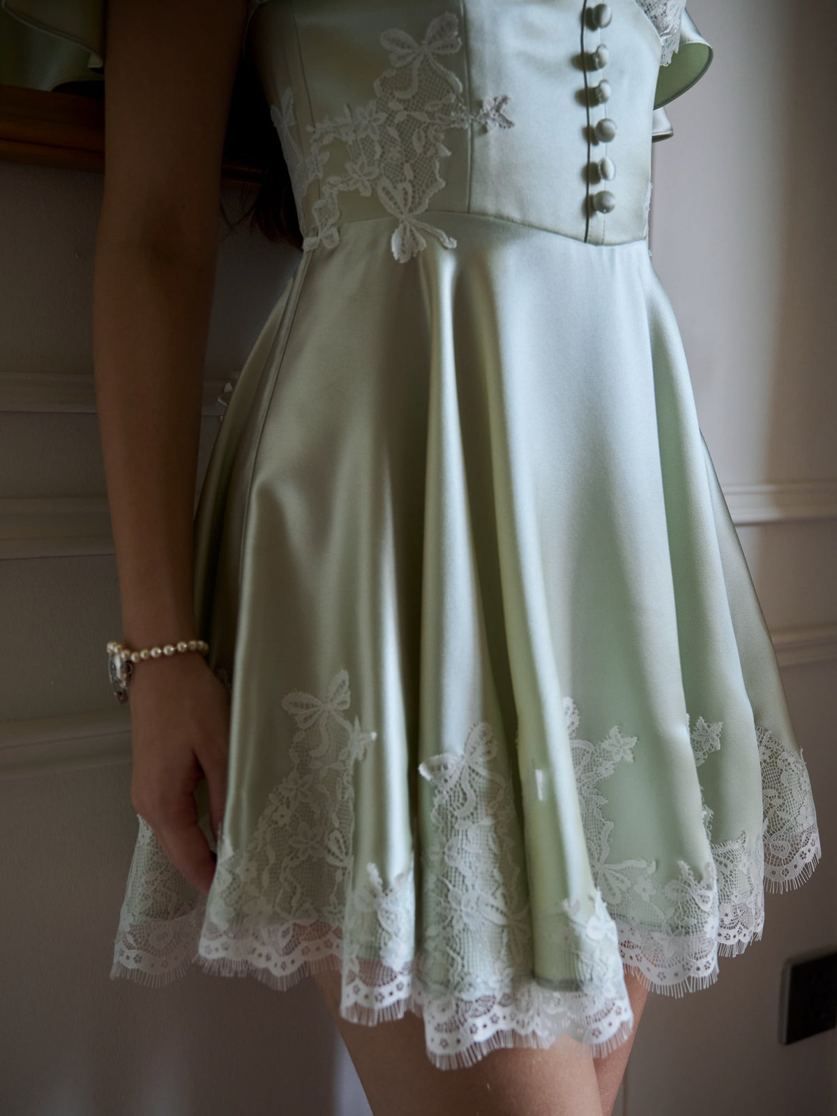 Pink Lace Trim Butterfly Sleeve Fit and Flare Mini Dress