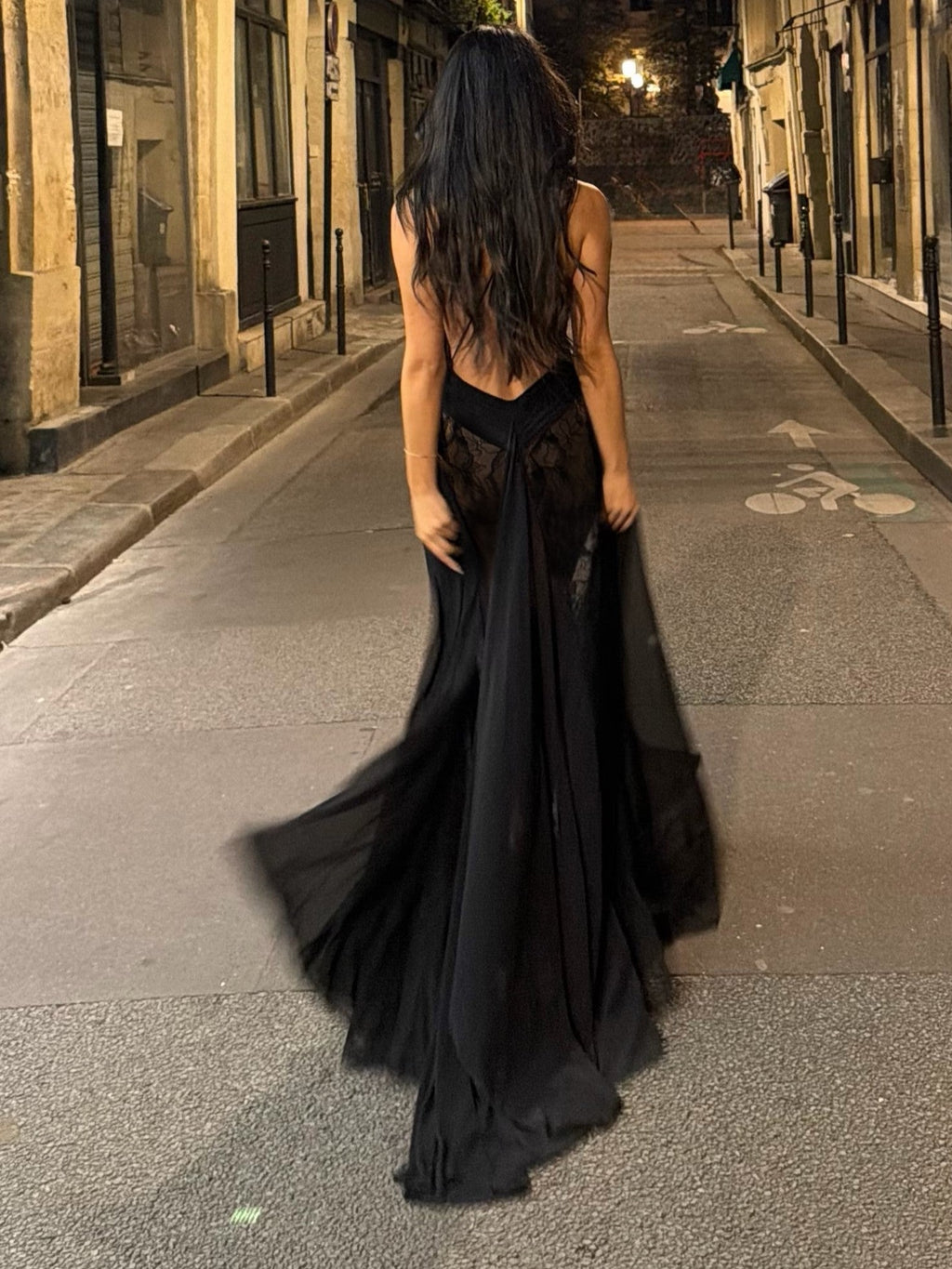 Black Sheer Lace Halter Open Back Maxi Dress