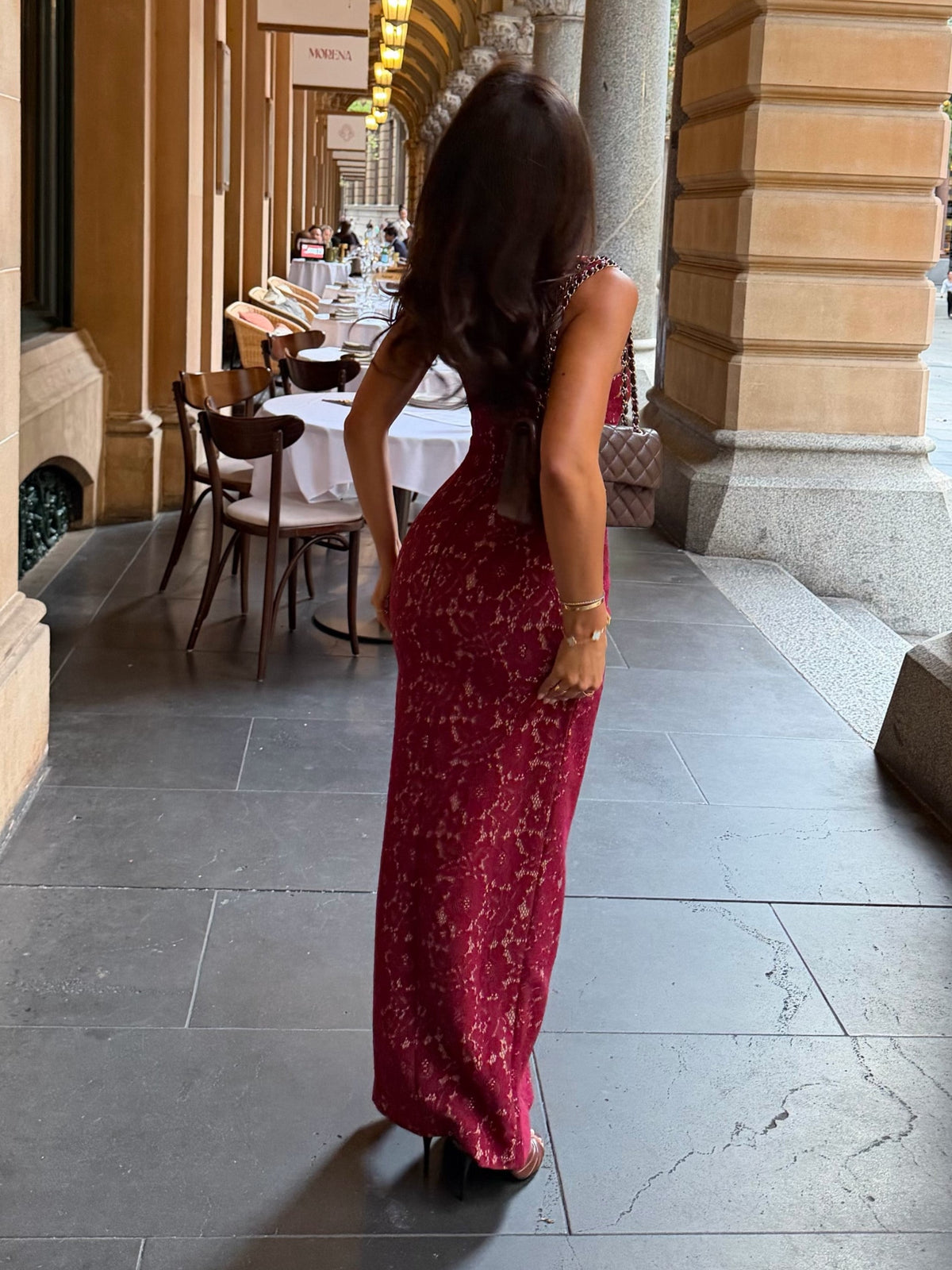 Red Lace Square Neck Maxi Dress