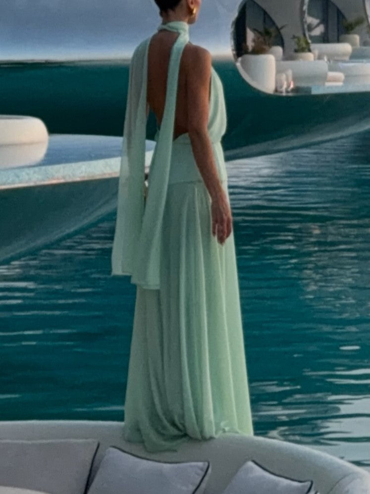 LightGreen Chiffon Halter Maxi Dress
