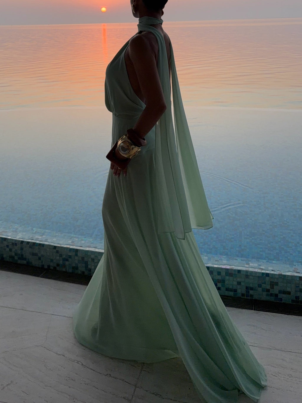 LightGreen Chiffon Halter Maxi Dress