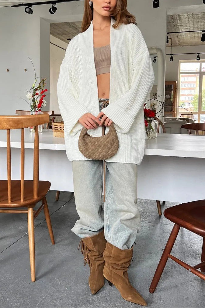 Relaxed Cozy Tie Waist Knit Cardigan