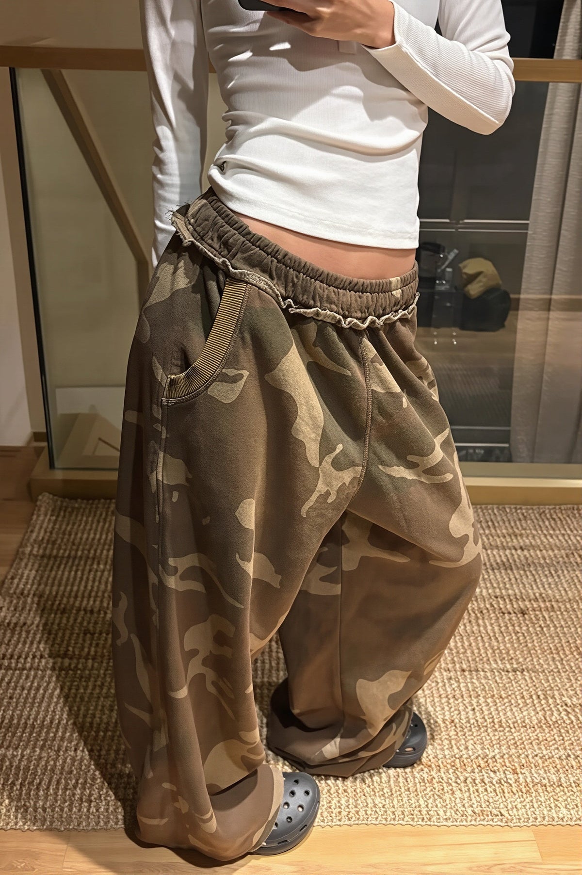 Brown Camouflage Wide Leg Cargo Pants