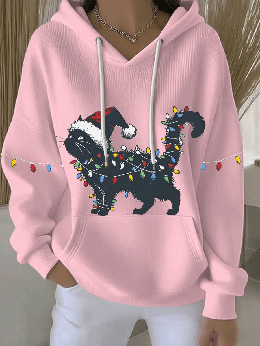 Women's Black Cat Print Casual Sweatshirt