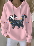 Women's Black Cat Print Casual Sweatshirt