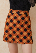 Halloween Pumpkin Plaid A-Line Mini Skirt