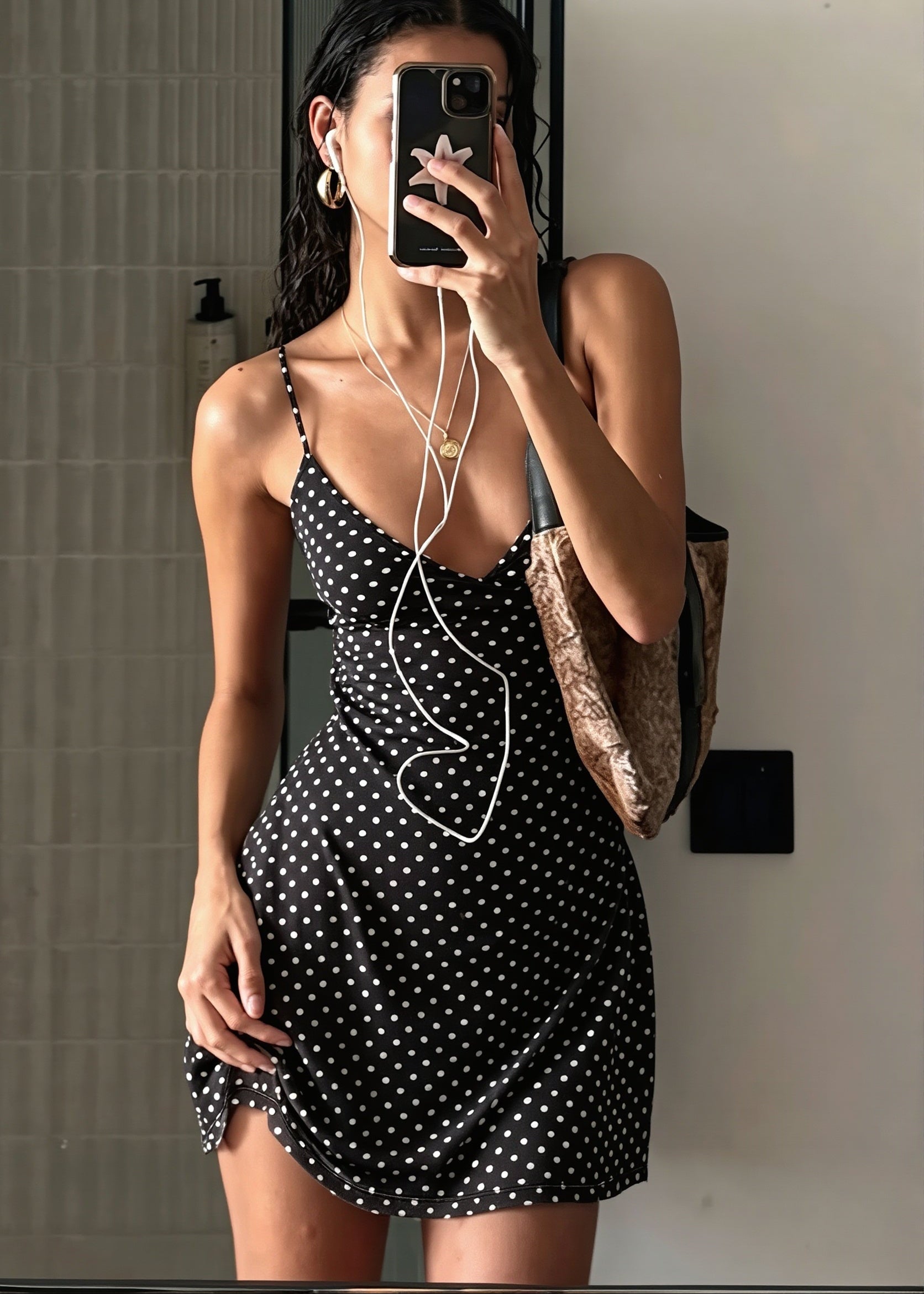 Solid Polka Dot Slim Cami Mini Dress