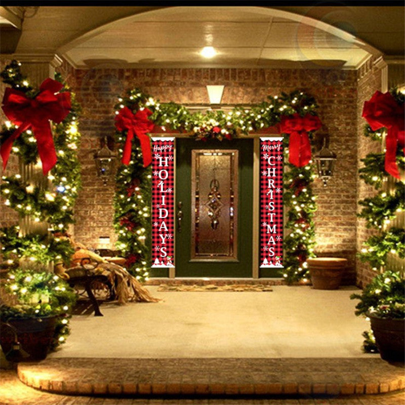 New Christmas Decoration Supplies Plaid Door Curtain Hanging Flag Door Hanging Party Atmosphere Layout Couplet Hanging Flag