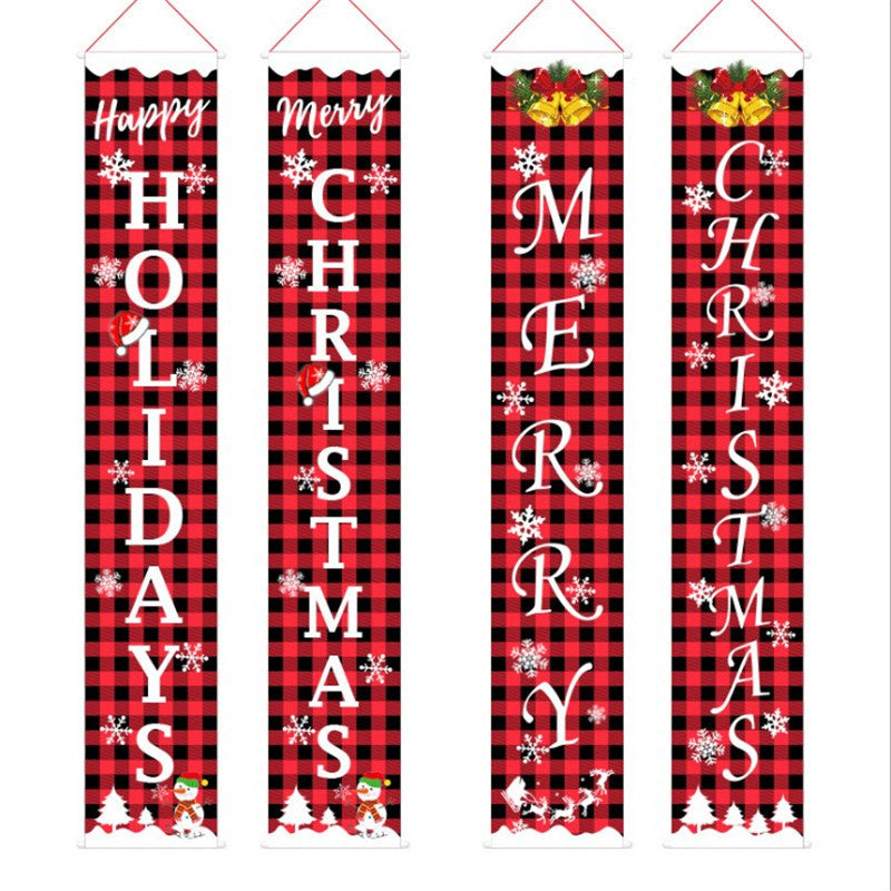 New Christmas Decoration Supplies Plaid Door Curtain Hanging Flag Door Hanging Party Atmosphere Layout Couplet Hanging Flag