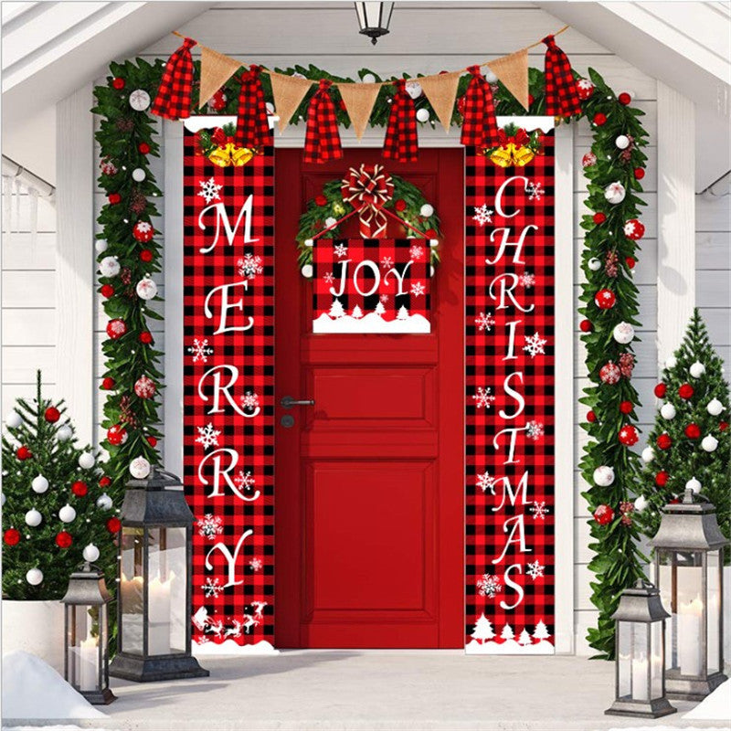 New Christmas Decoration Supplies Plaid Door Curtain Hanging Flag Door Hanging Party Atmosphere Layout Couplet Hanging Flag