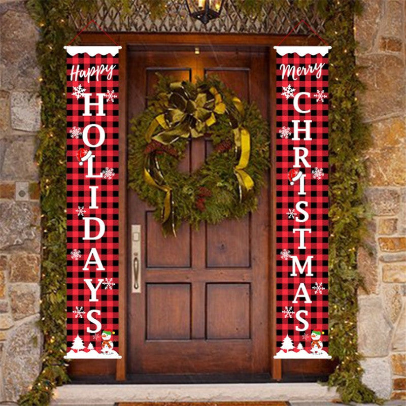 New Christmas Decoration Supplies Plaid Door Curtain Hanging Flag Door Hanging Party Atmosphere Layout Couplet Hanging Flag