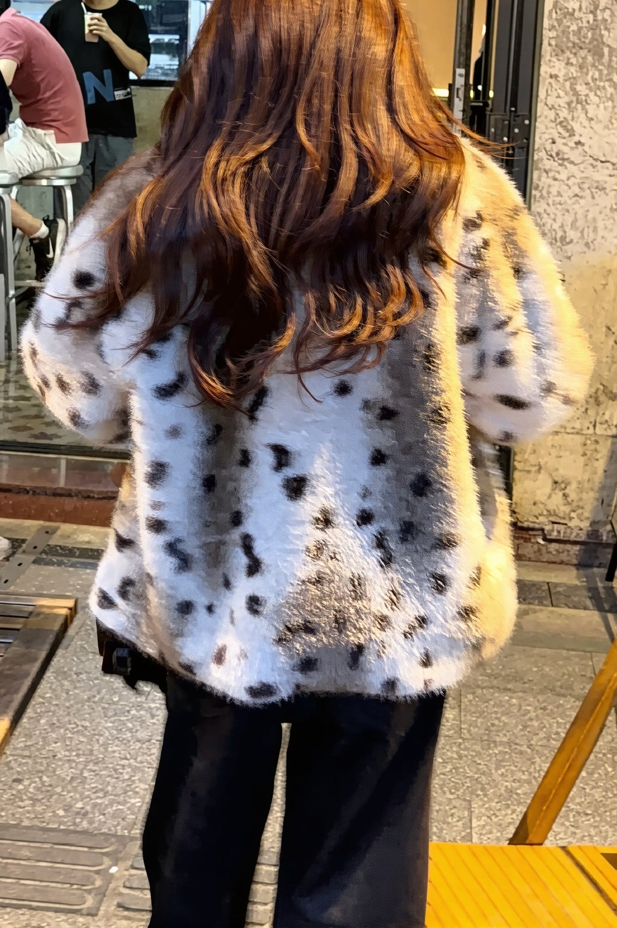 Spotted Zip Front Faux Fur Coat