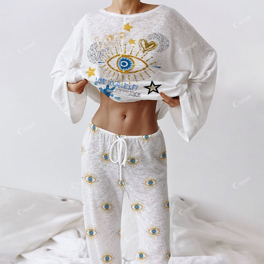 Colordate Women's Stars And Blue Eyes Long Sleeve Cotton Homewear Set