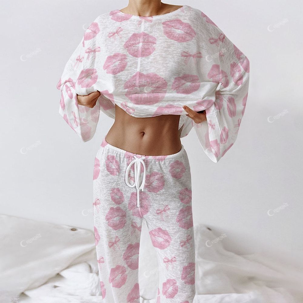 Women's Fashion Kiss Long Sleeve Cotton Homewear Set