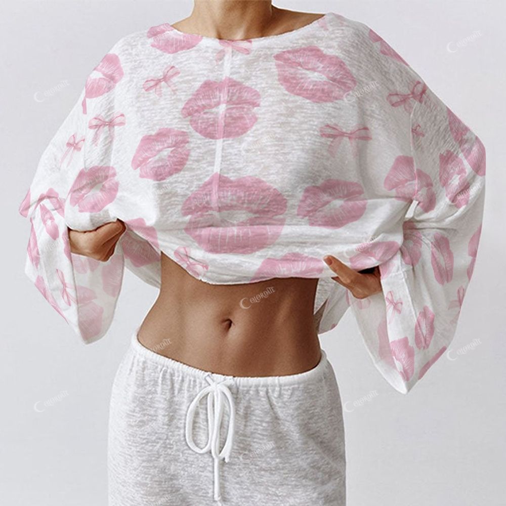 Women's Fashion Kiss Long Sleeve Cotton Homewear Set