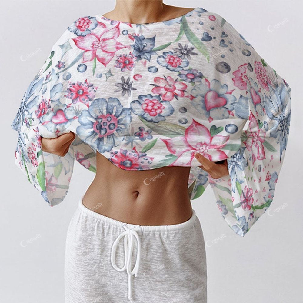 Colordate Women's Blue And Pink Flower Print Long Sleeve Cotton Homewear Set