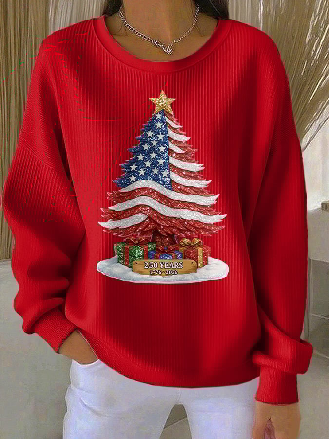 Retro Patriotic Christmas US 250 Years 1776–2026 Print Sweatshirt