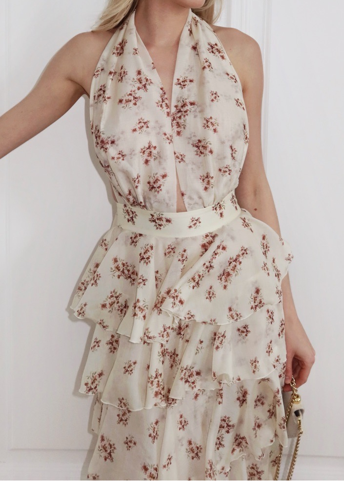 Halter Floral Tiered Ruffle Maxi Dress