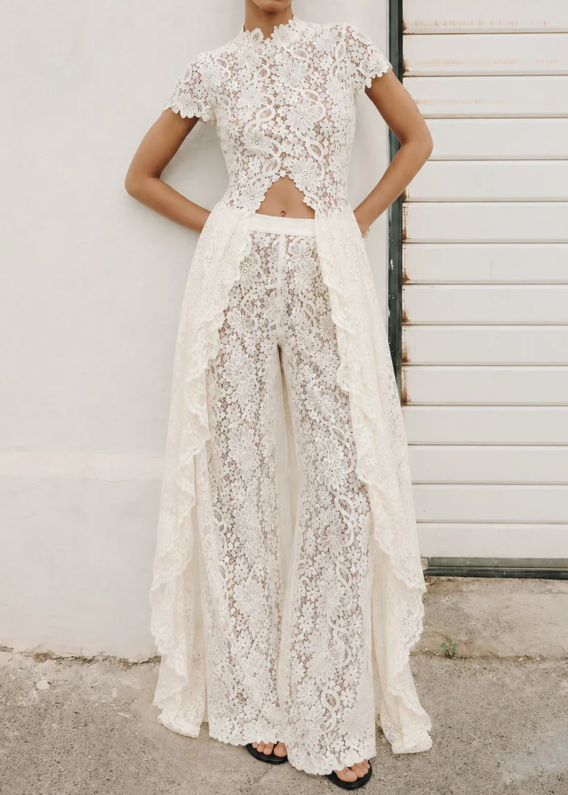 Sheer Lace Cutout High Neck Top（Only tops）