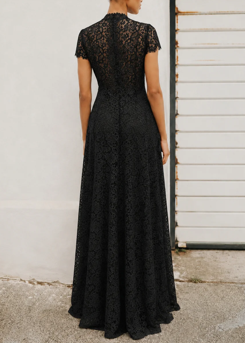 Sheer Lace Cutout High Neck Top（Only tops）