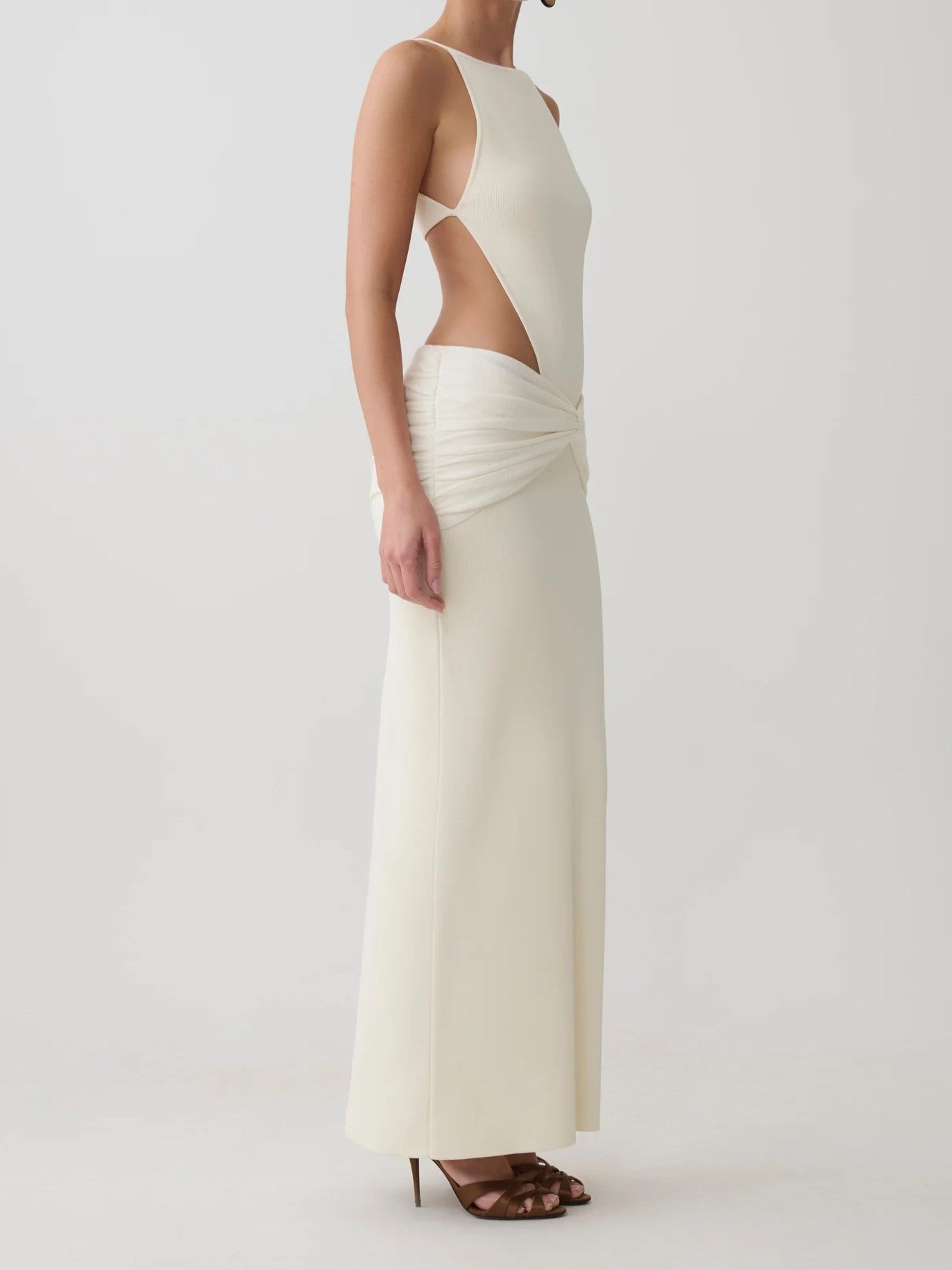Ivory Halter Cutout Twist Maxi Dress