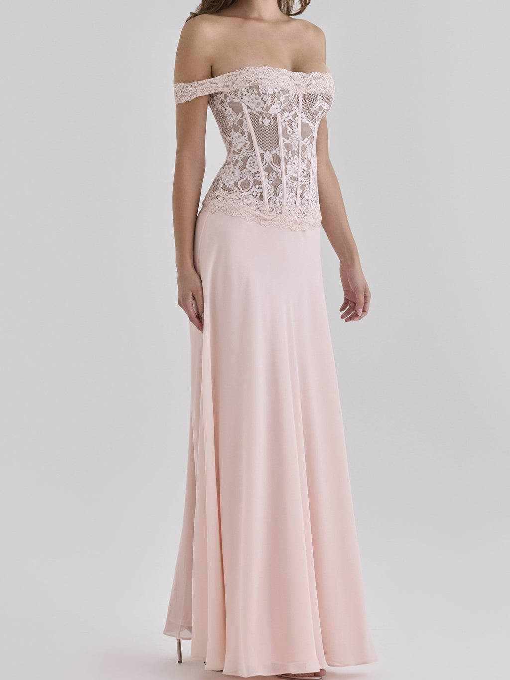 Blush Pink Lace Corset Chiffon Gown
