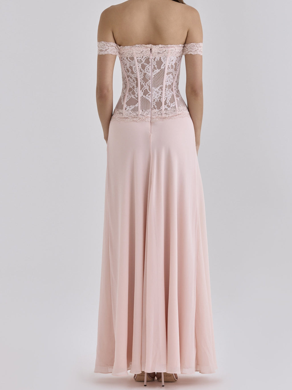 Blush Pink Lace Corset Chiffon Gown