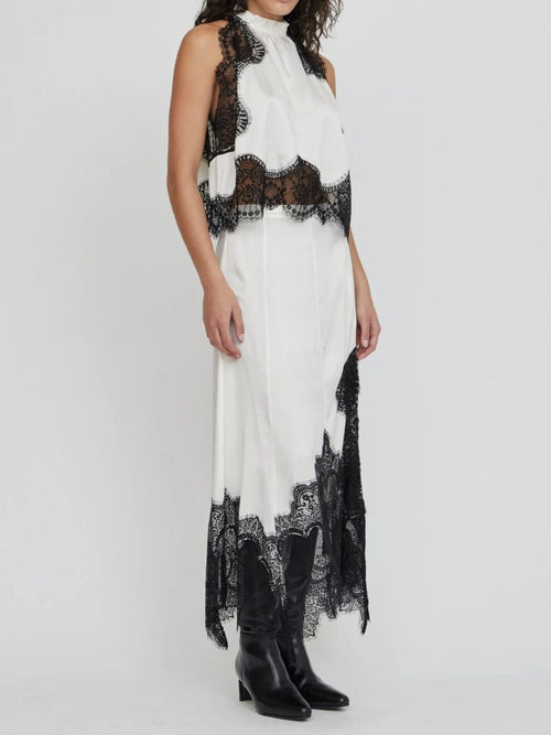 Black & White Contrast Lace Sleeveless Two-Piece Set