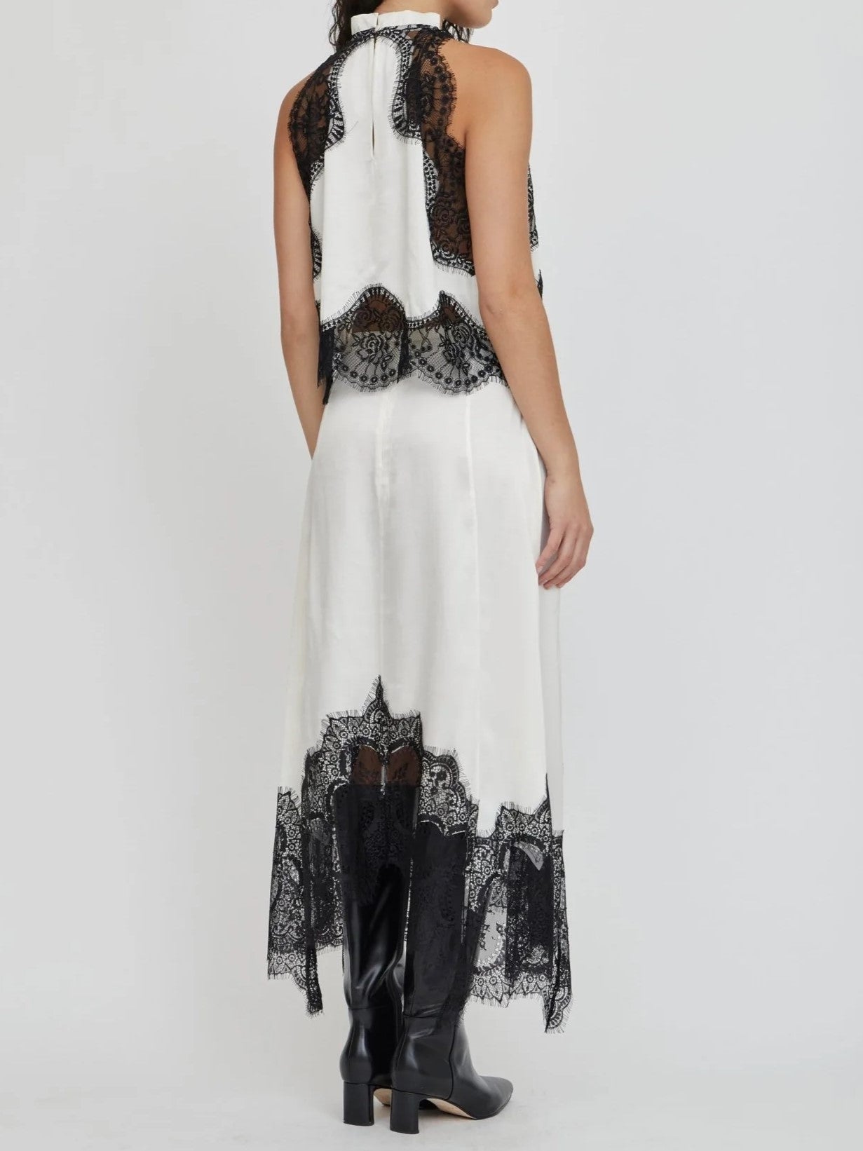 Black & White Contrast Lace Sleeveless Two-Piece Set