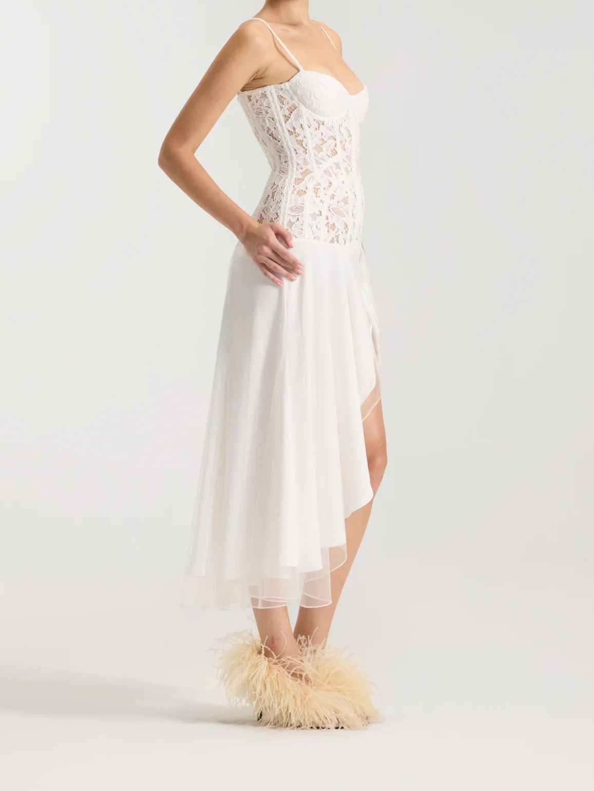 White Lace Corset Satin High-Low Dress