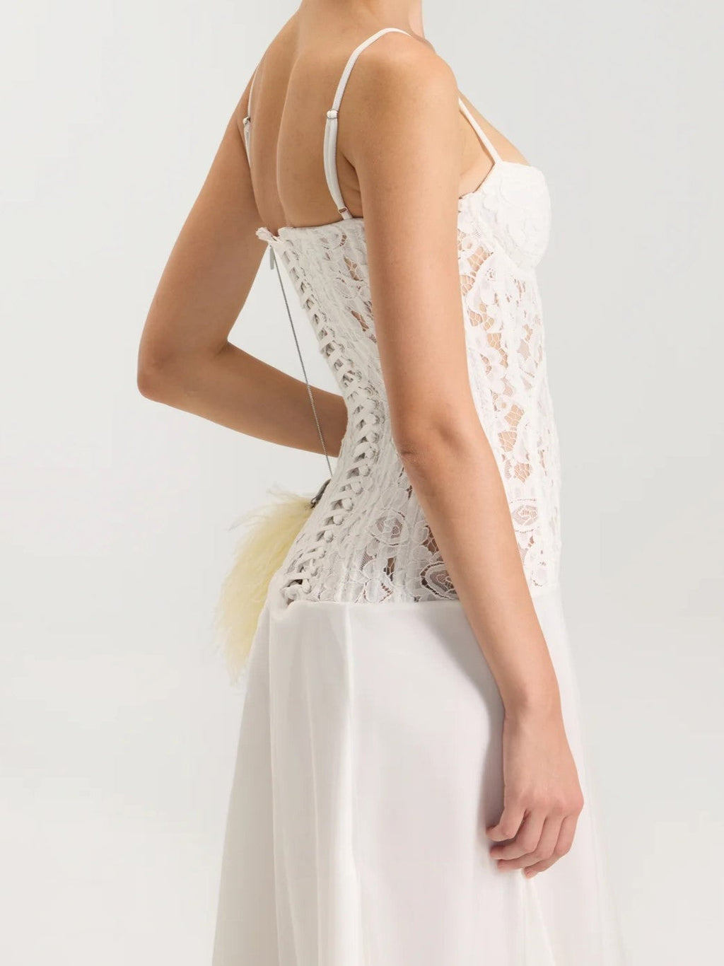 White Lace Corset Satin High-Low Dress