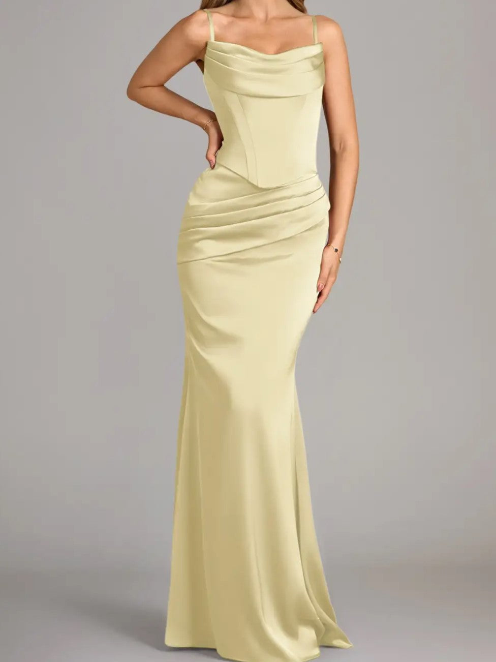 Butter Yellow Corset Scarf Maxi Dress